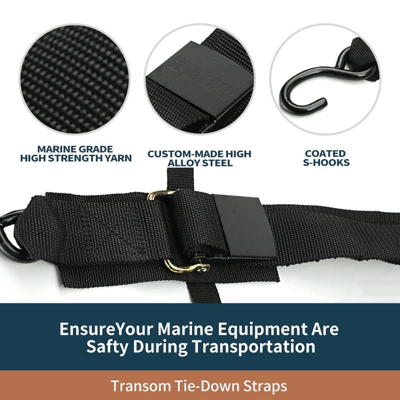 Seamander Boat Tie Down Straps to Trailer- Marine Grade Transom Tie Downs 2inch x 48inch Adjustable Boat Trailer Straps for Boat, Jet Ski, & More - Image 2